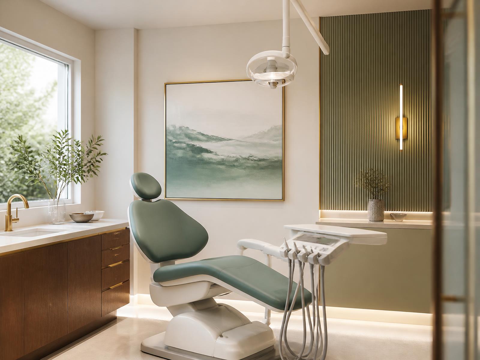Calm, modern treatment room at Max Cosmetic Dentistry in Commack, New York